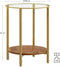 Bijzettafel, salontafel, rond, met 2 planken, van glas, voor woonkamer, slaapkamer, hazelnootbruin-goud LET204A03