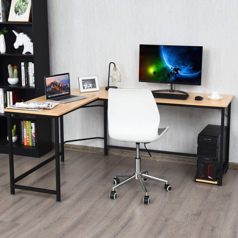 L-vormige Hoekbureau computertafel met CPU-standaard, 125 x 168cm (Natuurlijk)