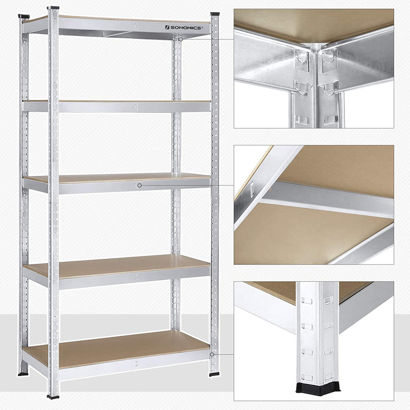 Magazijnrek, set van 2, rek voor zware lasten, kelderrek, 180 x 90 x 40 cm, tot 875 kg belastbaar, 5 verstelbare planken, plank van metaal, steekrek, werkplaatsrek, kelder, zilver GLR80SV