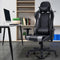 gaming stoel, bureaustoel, lederen bekleed rollend computerstoel met hoofdsteun, lumbale steun, verstelbare armleuning, hoge rug, draaibare gamingstoel voor thuis, kantoor (Zwart)