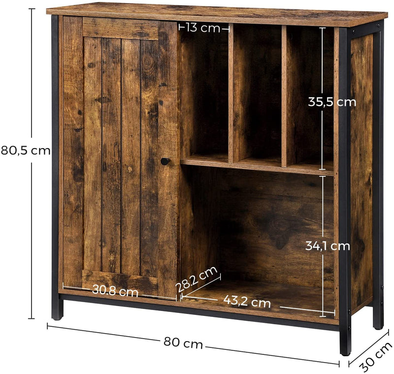 Sideboard, archiefkast, met vakken, verstelbare plank, 80 x 30 x 80,5 cm, industrieel design, vintage bruin-zwart LSC084B01