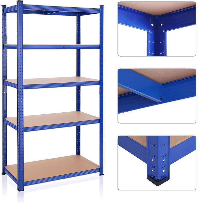 Magazijnrekken, zware lasten, set van 2, kelderrekken, 200 x 100 x 50 cm, tot 875 kg belastbaar, 5 verstelbare planken, planken van metaal, steekplanken, werkplaatsrek, blauw GLR050Q02