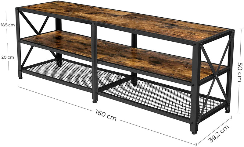 TV-kast, TV-tafel, lowboard voor TV tot 70 inch, TV-kast met rekken, stalen frame,  bruin-zwart LTV095B01