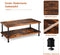 Koffietafel, salontafel, ouderwets cocktail tafel met dik tafelblad, industriële stalen buispoten & 2-laagse opslagplank, , rustiek bruin