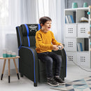 Gaming leunstoel fauteuil, PU lederen enkele leunstoel relaxstoel, verstelbare moderne woonkamer ligstoel, televisiestoel met voetsteun en lumbaal kussen, thuisbioscoop zittingen (Blauw)
