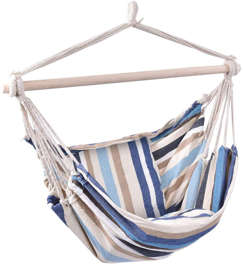 Hangstoel, opknoping touw schommel zitplaats met 2 kussens,  max 150kg  (Beige)