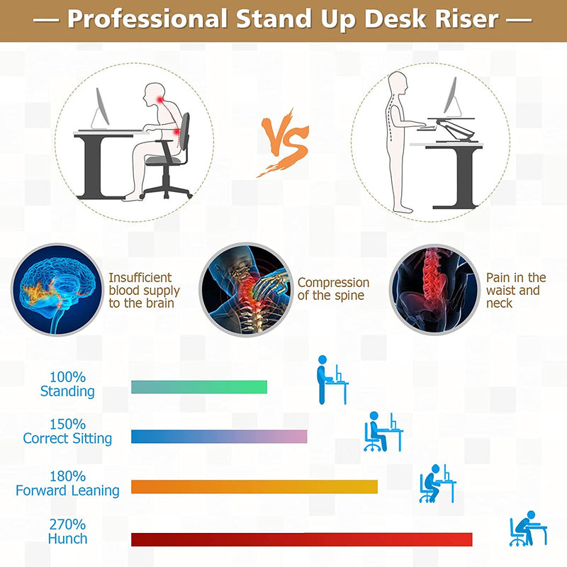 Zit-sta werkstation, zit-sta bureauconverter, in hoogte verstelbare staande bureau verhoger met grote tafelblad 80 x 40cm,ergonomisch bureau, (Natuurlijk)