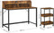Computer bureau, bureau met monitorstandaard, gat voor kabels, kantoorset, 3 lagen rolwagen,  bruin-zwart LWD066B01