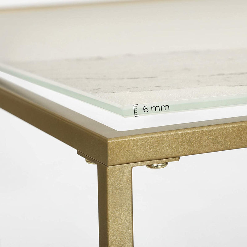 Salontafel, salontafel met gehard glas en dicht rasterwerk, gemaakt van metalen frame, , goudmarmeren look LGT031W01