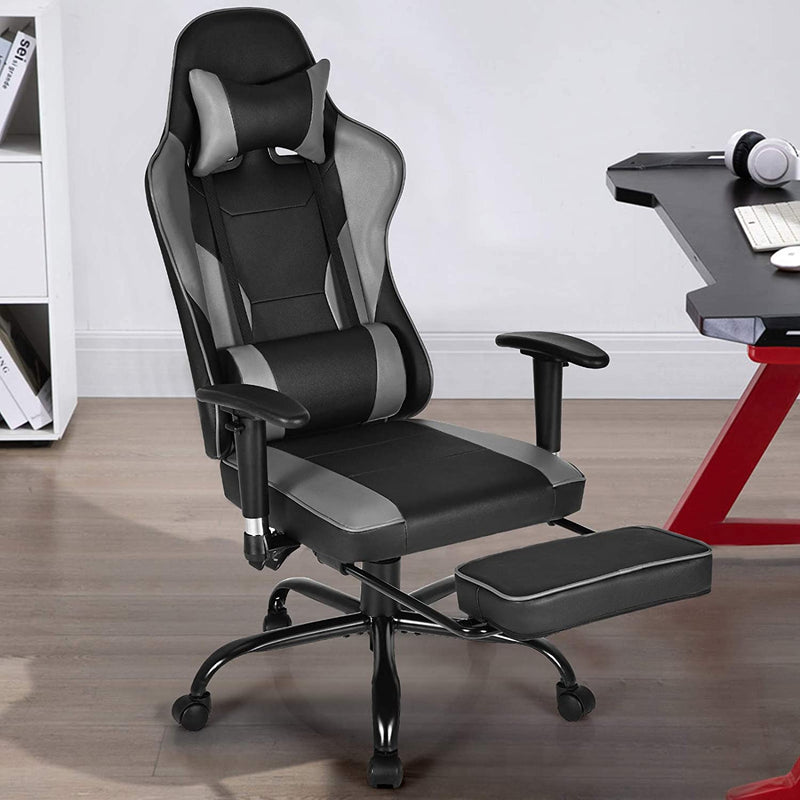 Racing stijl gamingstoel, beklede hoge rugleuning bureaustoel met hoofdsteun,(Zwart)