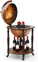 Wereldbol barwagen, wijnbar standaard, 16e eeuws italiaans wijnkast met wielen, rustiek houten wijnplank, verplaatsbaar wereldbol globebar wijnrek voor eetkamer & woonkamer, retro bruin