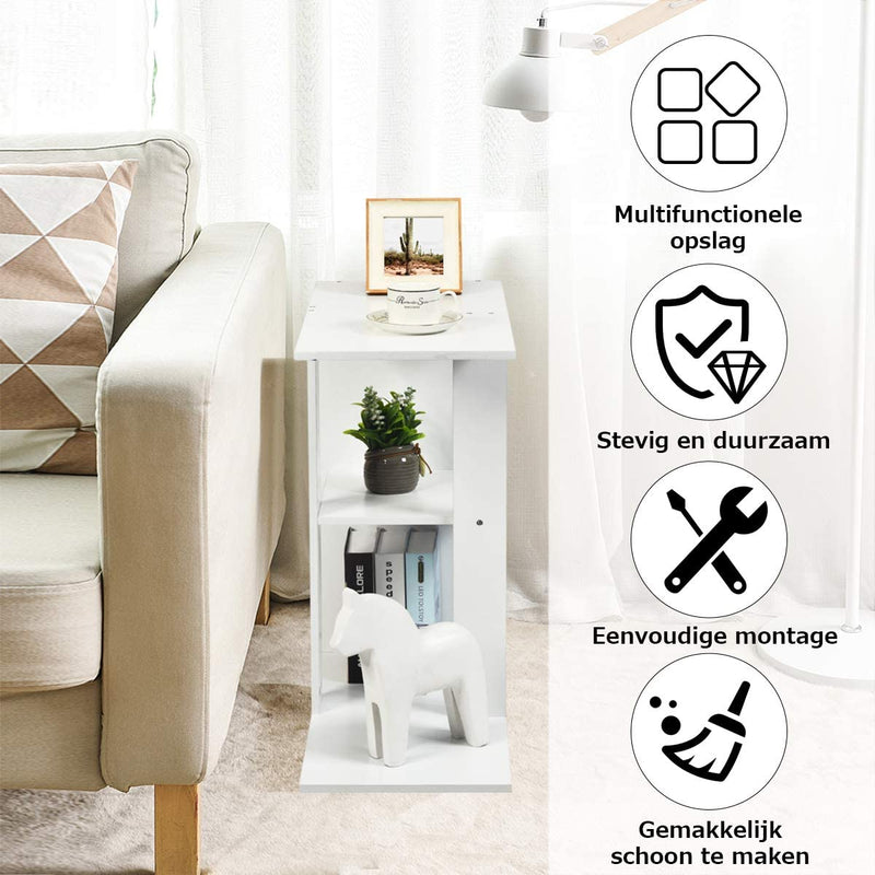 3-etage bijzettafel met plank voor opslag, bijzettafel voor kleine ruimtes,