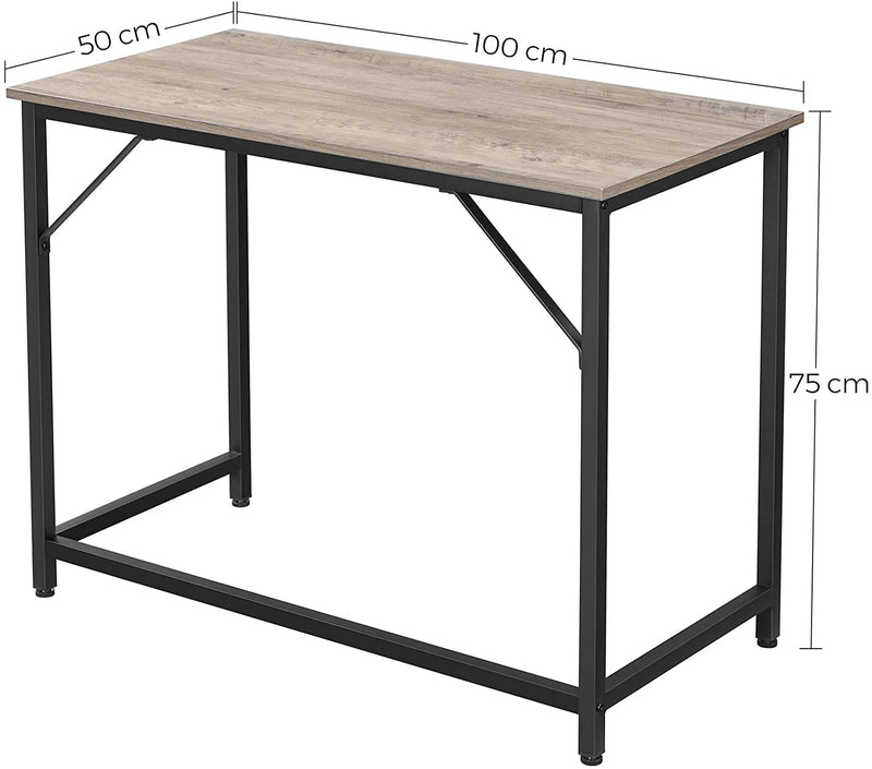 Bureau, computertafel, smalle kantoortafel, 100 x 50 x 75 cm, studeerkamer,  grijs-zwart LWD041B02