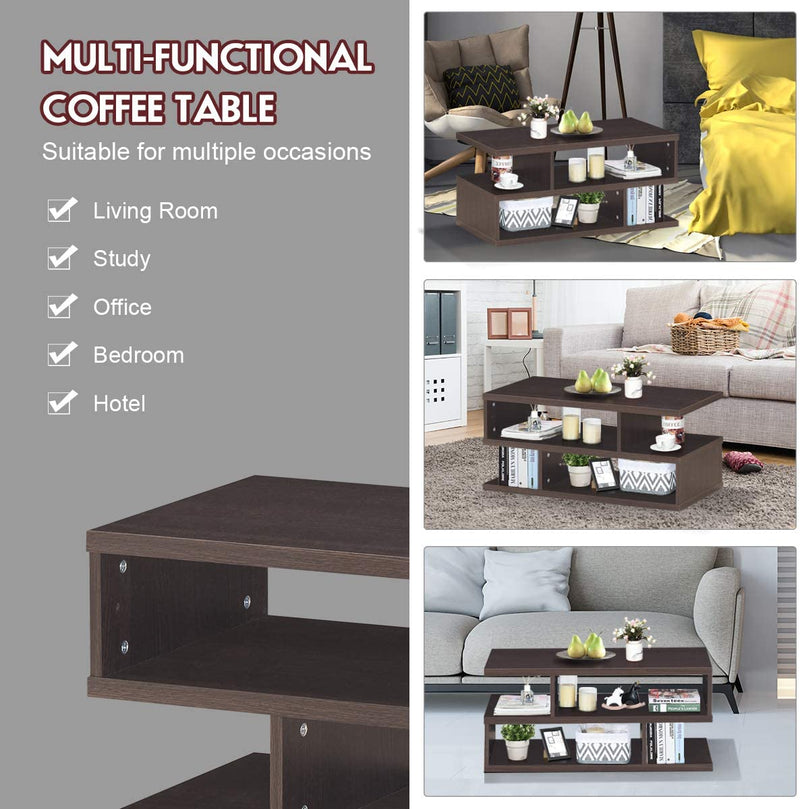 Koffietafel, rechthoekige salontafel theetafel, 3-laags salontafel,  80 x 40 x 36 cm