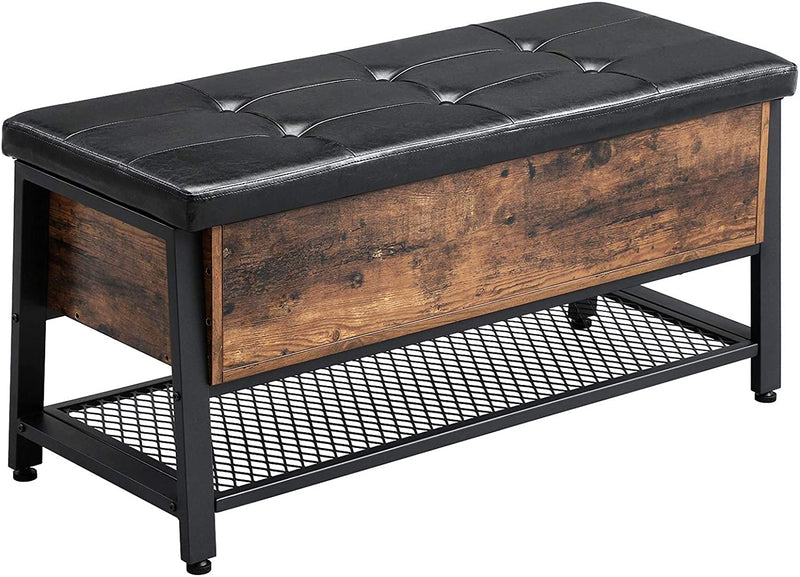 Schoenenbankje; zitbankje met zitkussen en schoenenrek; met opbergruimte; multifunctionele kist; hal, slaapkamer, ijzer, vintage, kunstleer