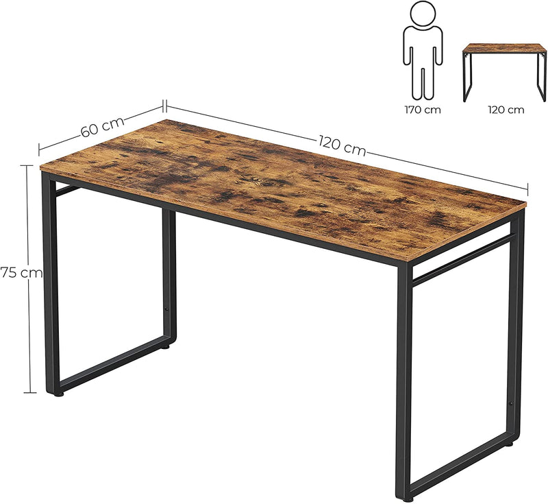 Bureau, computer bureau, bureau met 8 haken, 120 x 60 x 75 cm,  bruin-zwart LWD58X