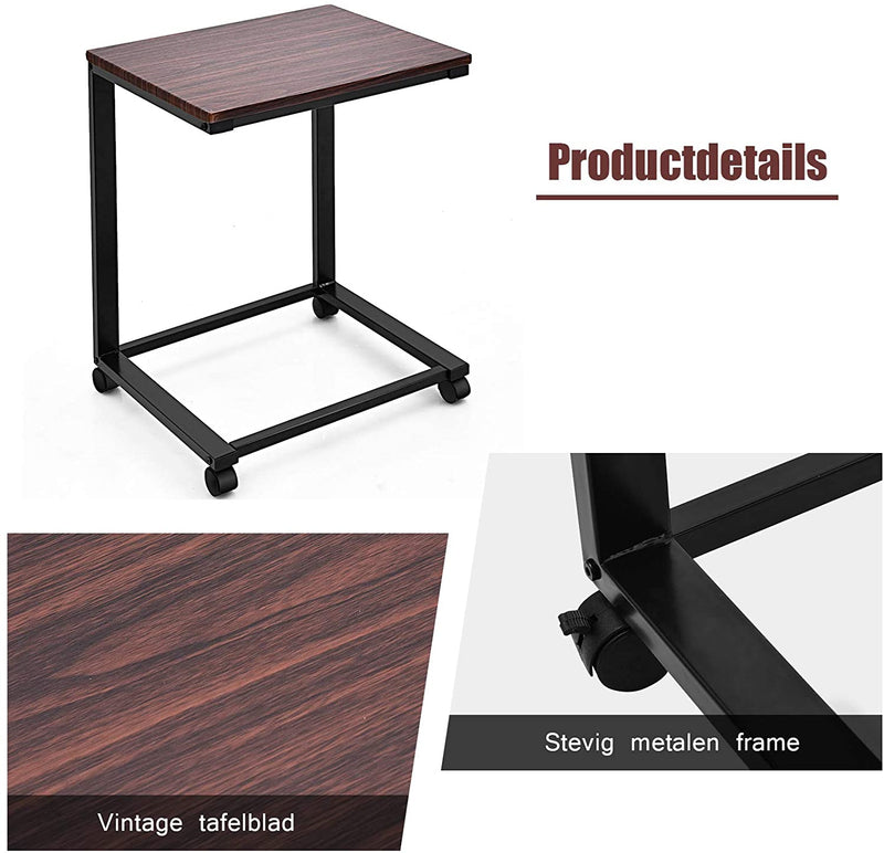 Laptoptafel met wielen, verrijdbare laptopkar, 50 x 40 x 65 cm (Zwart)