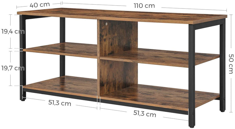 TV-kast, TV-tafel, TV-plank, lowboard met 4 planken, open vakken,, 110 x 40 x 50 cm,  donkerbruin LTV37BX