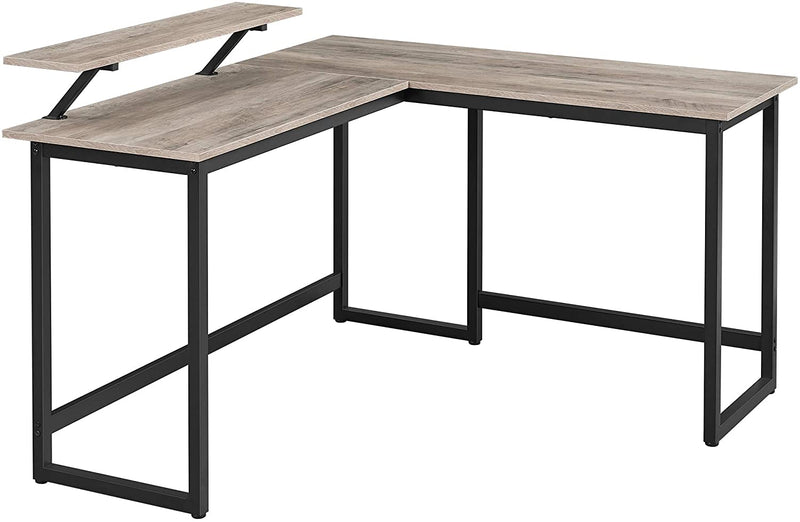 Bureau, L-vormig computerbureau met beweegbare monitorbevestiging, hoekbureau,  greige-zwart LWD056B02