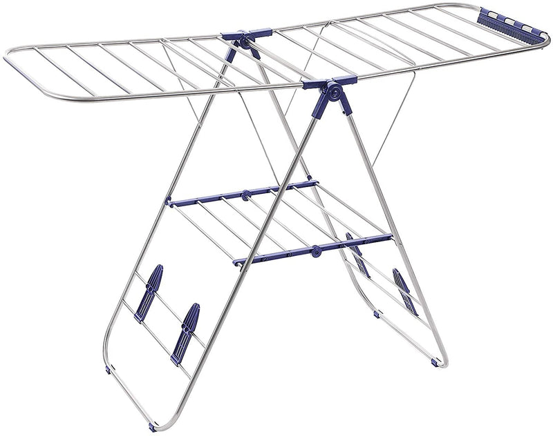 Opvouwbaar wasrek, staande droger kledingrek wasdroger vleugelwasrek, 16 m drooglengte, van roestvrij staal, zilver LLR502,Groot