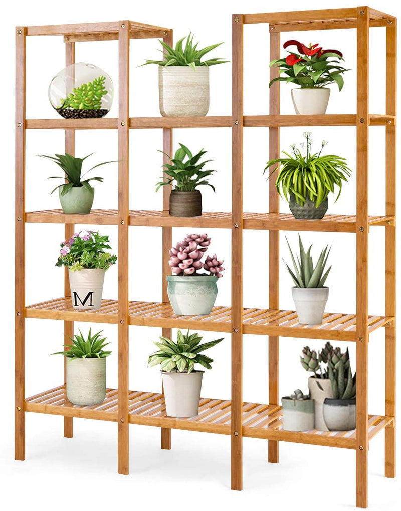 Badkamerplank, bamboe utiliteit plank met 5 niveaus, keukenplank, plant display stand rek, multifunctionele staande plank voor woonkamer, badkamer en hal, 115 x 32 x 140 cm