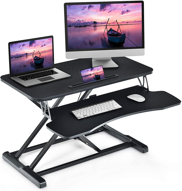 Zit-sta werkstation, , in hoogte verstelbare staande bureau verhoger met grote tafelblad 80 x 40cm,  ergonomisch bureau, (Zwart)
