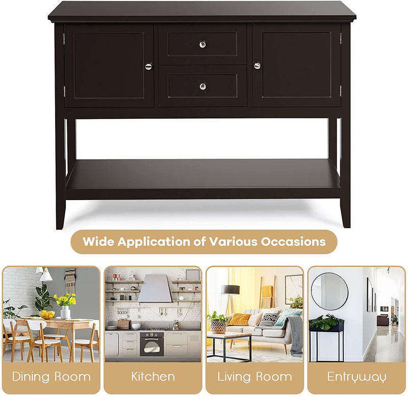 Console tafel, houten gang tafel met 2 laden en 2 opbergkasten, consoletafel met onderste plank,  116,5 x 38 x 86,5 cm (Koffie)
