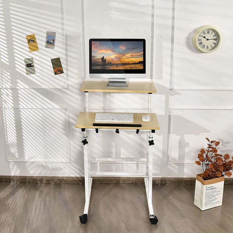Beweegbaar staande bureau, in hoogte verstelbaar zit/sta bureau, 2-laags (Natuurlijk)