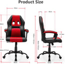 PC gamingstoel, ergonomische computer stoel met rugleuning,  bureaustoel met in hoogte verstelbare zitting, (Rood)