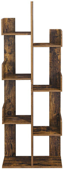 Vormige boomvormige boekenplank, staande plank met 8 vakken, opbergrek, 50 x 25 x 140 cm, met afgeronde hoeken, vintage bruin LBC66BXV1