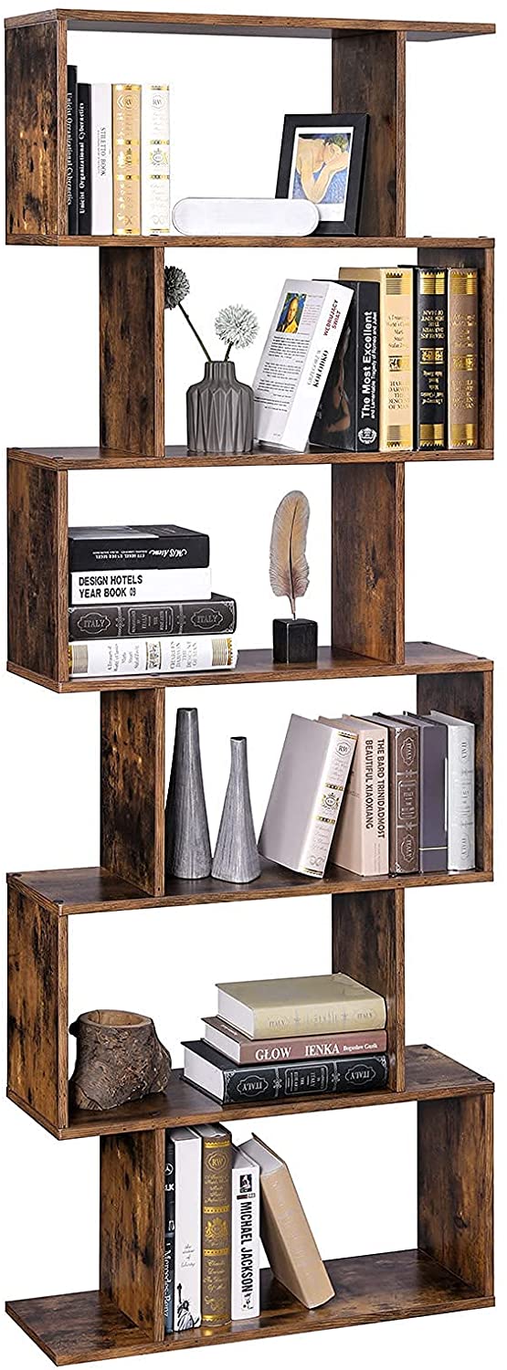 Boekenkast, met 6 niveaus, vrijstaand,  decoratieve plank, , modern, , vintage bruin