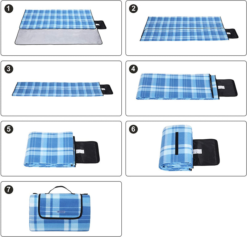 Picknickkleed, 200 x 200 cm, XXL, fleece, wmouwgeïsoleerd, waterdicht met draaggreep, vierkant blauw gestreept
