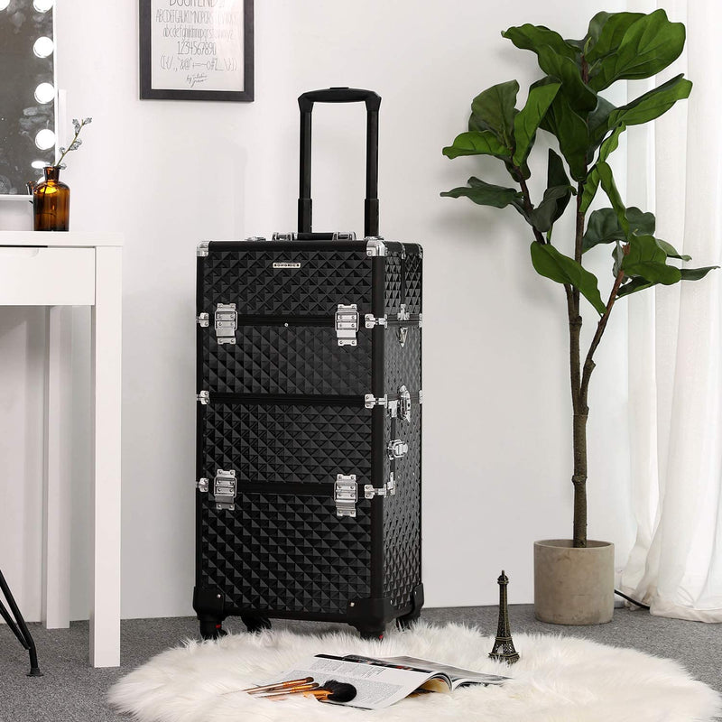 Trolley Cosmetische Hoes, Aluminium make-uphoes, schoonheidskoffer, Zwart JHZ04B
