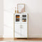 Badkamerkast, dressoir, opbergkast, verstelbare plank, stalen frame, voor woonkamer, keuken, wit-goudkleurig LSC260G10