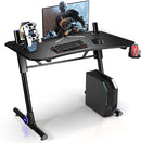 Gaming bureau, in hoogte verstelbaar PC computertafel met blauwe LED-verlichting, gaming handvat rek & bekerhouder,