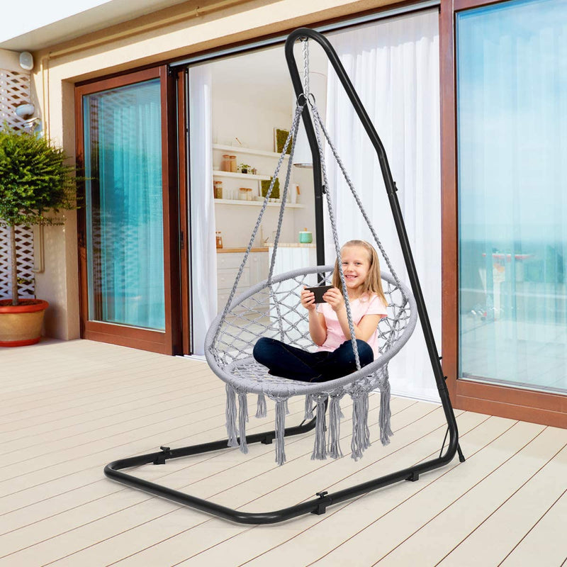 Hangstoel, katoenen touw macrame hangende schommelstoel voor woonkamer, tuin, balkon, scandinavische stijl, capaciteit van 150 kg (Grijs)