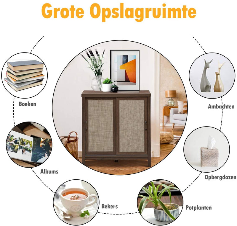 Houten kast met schuifdeur, moderne opbergkast, , stapelbare dressoir opbergkast walnoot