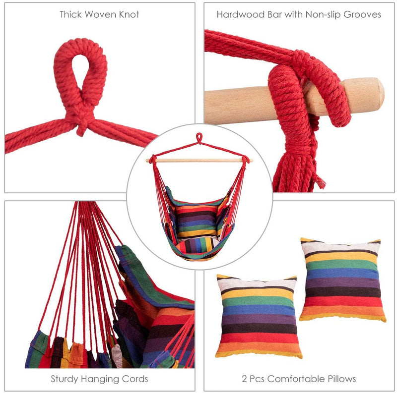 Hangstoel, opknoping touw schommel zitplaats met 2 kussens, , max 150kg  (rood)