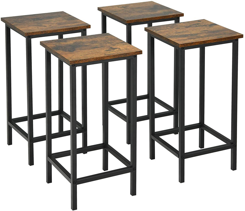 Set van 4 barkruk, hoge zonder rugleuning  voetensteun, glad oppervlak,(Rustiek Bruin)