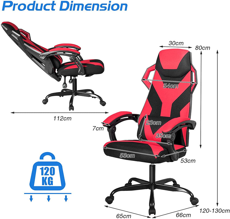 Hoge rugleuning gamingstoel, verstelbare racing style draaibare werkstoel met lendensteun en gevoerde armleuningen,  (Rood)