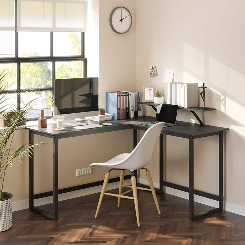 Bureau, L-vormig computerbureau met beweegbare monitorbevestiging, hoekbureau,  metaal, zwart LWD56BK