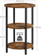 Bijzettafel, banktafel, rond, met 3 planken, gemaakt van staal, gemakkelijk te monteren, voor woonkamer, slaapkamer, industriële stijl, vintage bruin-zwart LET280B01