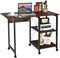 Opvouwbare computer bureau, moderne schrijftafel met 2 laags opslagplanken, PC laptop computertafel werkstation met 6 wielen, ruimtebesparende compacte bureau voor thuiskantoor klein appartement