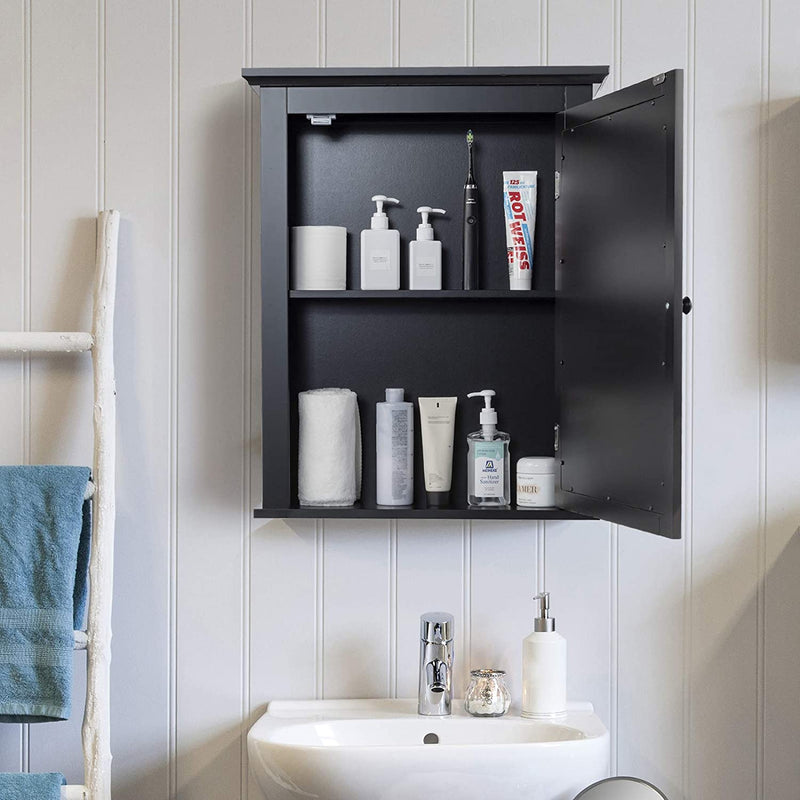 Badkamerkast, gespiegelde aan de muur gemonteerde spiegelkast  5 posities, 56 x 15 x 69 cm, (Zwart)