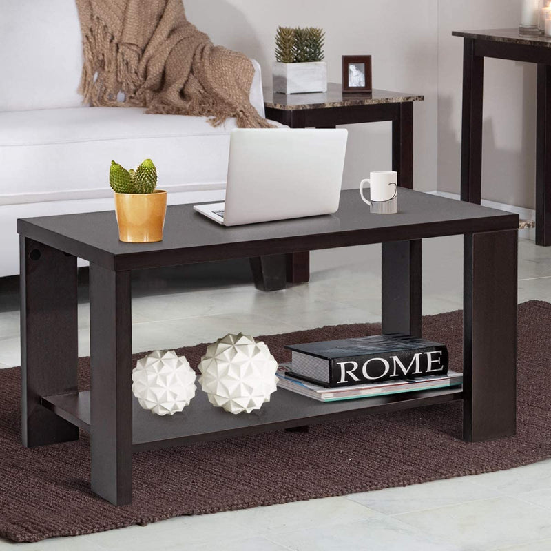 Houten salontafel, 2-laags rechthoekige cocktailtafel met open opbergplank, 80 x 40 x 42 cm (Koffie)