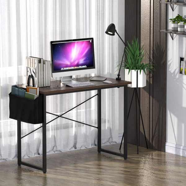 Bureau, computer bureau, 102cm computertafel, PC tafel, bureautafel, kantoortafel met zij-opslagzak, industriële PC-bureau, zwart metalen frame, ideaal voor thuis en op kantoor