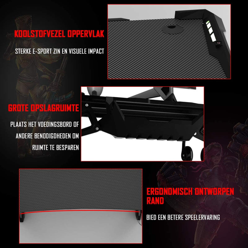 Gaming Bureau, Gamingtafel, Ergonomische race Computer bureau met RGB-lampen, 120cm  Z-vorm ,zwart