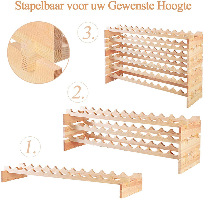 wijnrek, 72 fles capaciteit wijnopslag rek, Stapelbare  vrijstaande dennenhout vloer wijnopslag houder, Wijn Display planken, wiebel-vrij