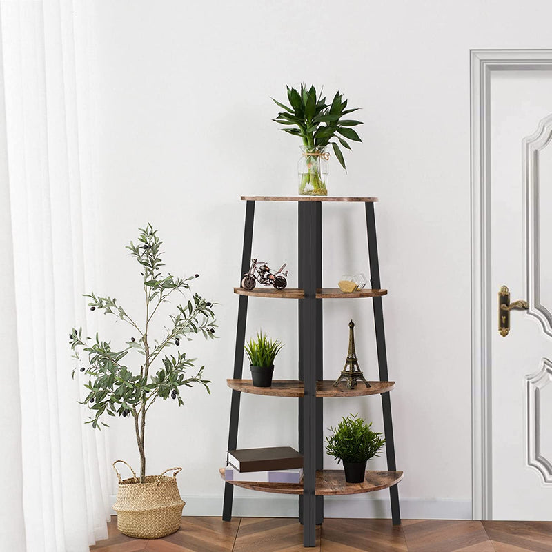Hoekrek, staand rek, boekenkast met 4 planken, ladder-rek, stabiel stalen frame voor woonkamer, kantoor, ruimtebesparend, vintage EBF41CJ01