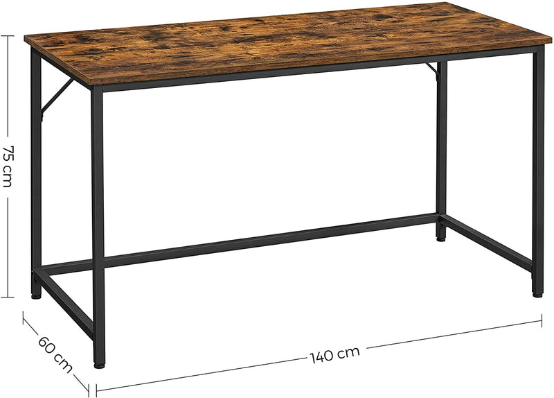 Bureau, computertafel, smalle bureautafel, 140 x 60 x 75 cm, studeerkamer,  bruin-zwart LWD043B01